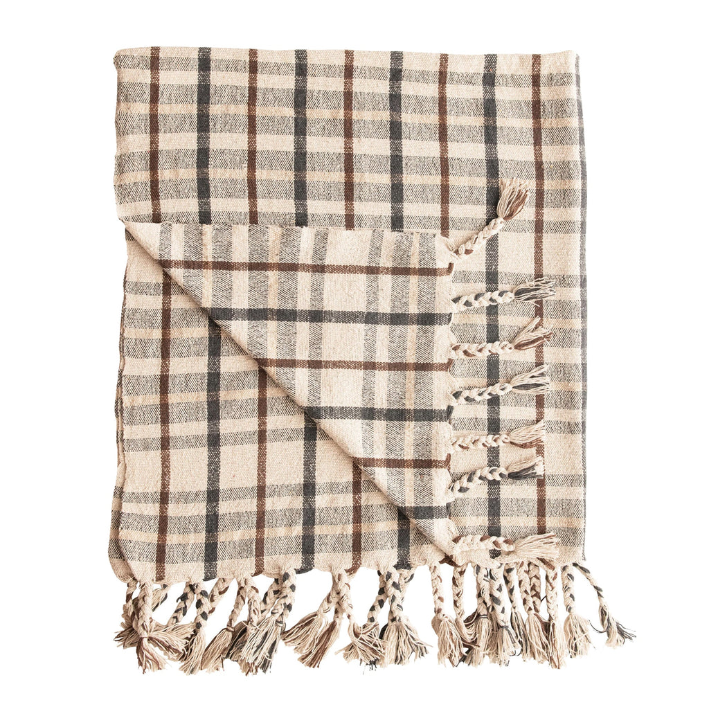 Plaid Blanket with Tassels 