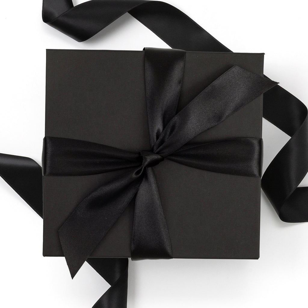 black box with black satin ribbon