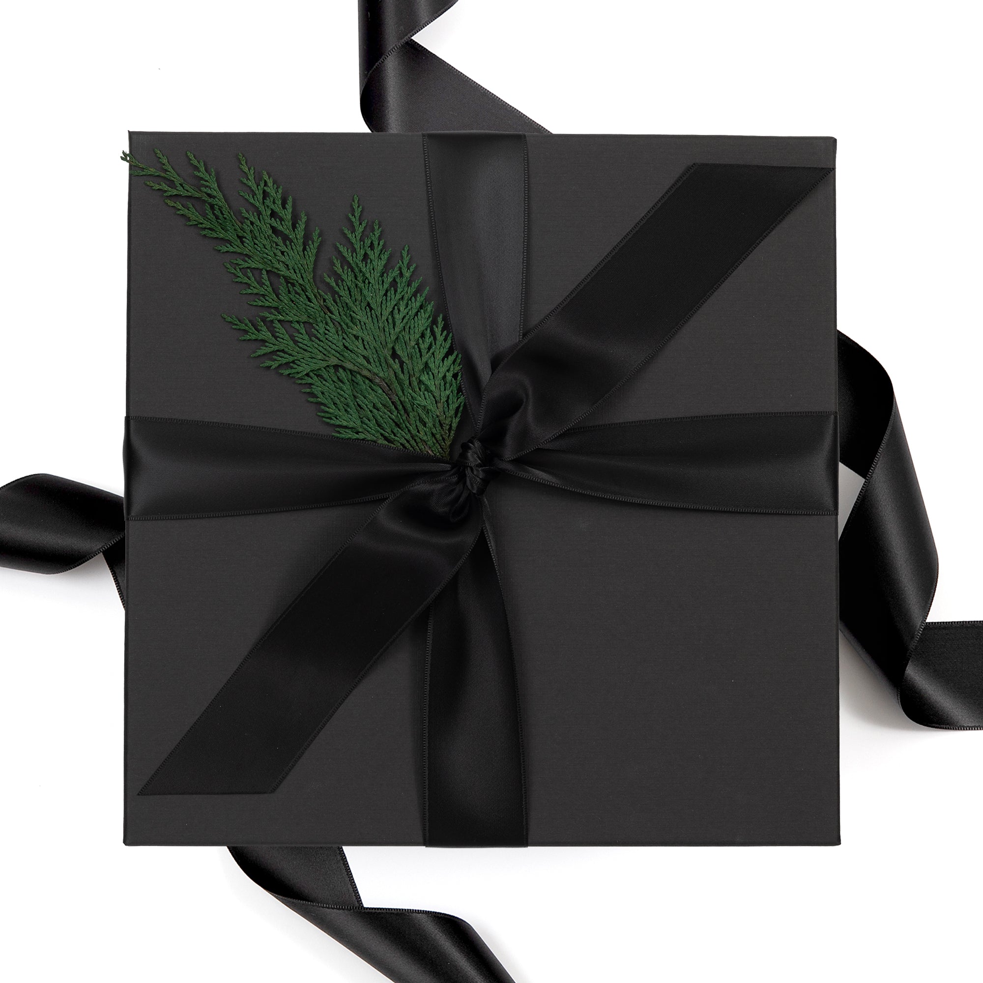 Black Gift Box with Satin Ribbon and Cedar