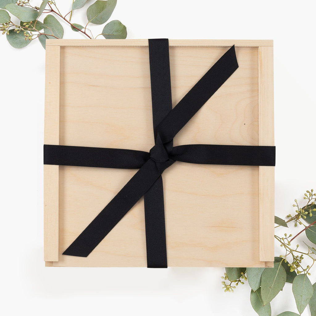 Wooden Gift Box Black Ribbon